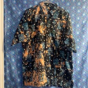 Custom men’s large bleach tie-dye shirt short sleeve button down